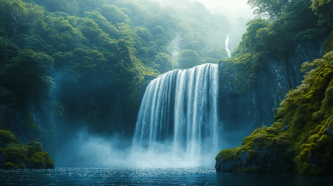 瀑布从山间流下