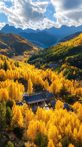 银杏树覆盖的部落别墅