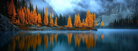 湖面倒映橙黄林