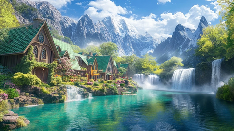 山间村落与瀑布