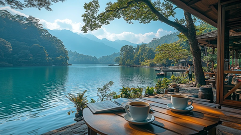 湖边木屋与咖啡时光