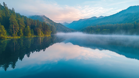 山湖晨雾