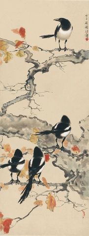 23徐悲鸿 春日四喜鹊图 纸本38.8x103 