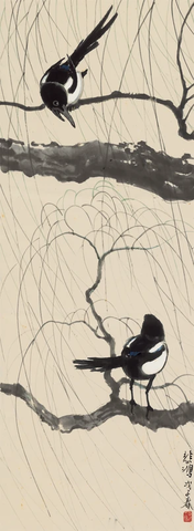 26徐悲鸿 墨笔双喜图 纸本39.4X107.2 