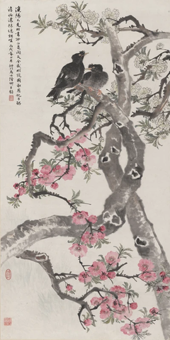 53陆抑非-梨花百哥图轴134X67 