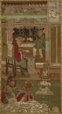 五代 高僧贯休 十六罗汉像-迦诺迦跋厘堕阇尊者唐卡布本143x89北京