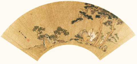 仇英扇面 3攜琴聽松圖