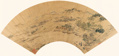 仇英扇面 4春郊行旅圖