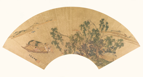 仇英扇面 5書舫停橈圖