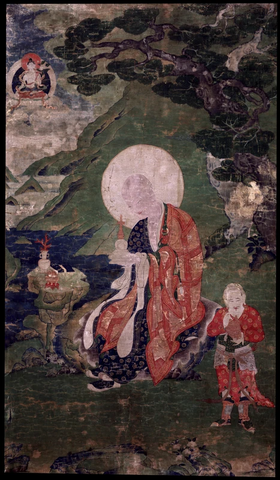 佛 唐卡 罗汉Arhat (Buddhist Elder) - 16 Elders Abheda 布鲁克林博物馆 大清 画