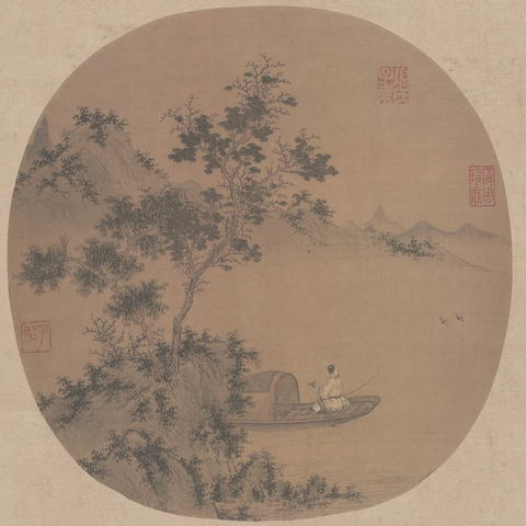 元 7盛懋 秋溪釣庭圖