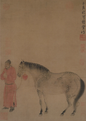 元 任贤佐人马图轴(绢本)50.6x36cm