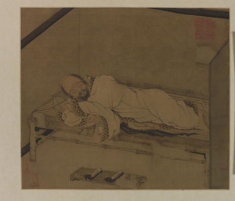 元 佚名 竹榻憩睡图册页绢本26×29.2大都会