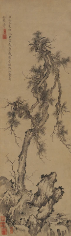 元 盛懋 松石图轴 77.4x27.2