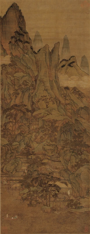 元 胡廷晖 春山泛舟图轴绢本青绿143x55.5 故宫