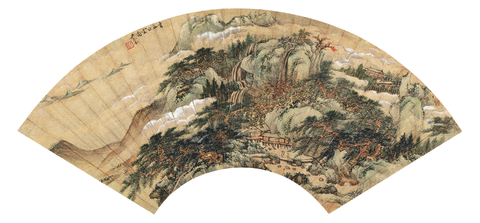 吴琴木 青山白云 扇面镜心 