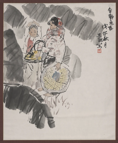 周思聪-芭蕉童孩图轴 