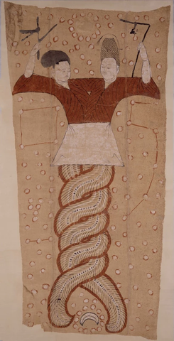 唐 伏羲女娲像页绢本87x44