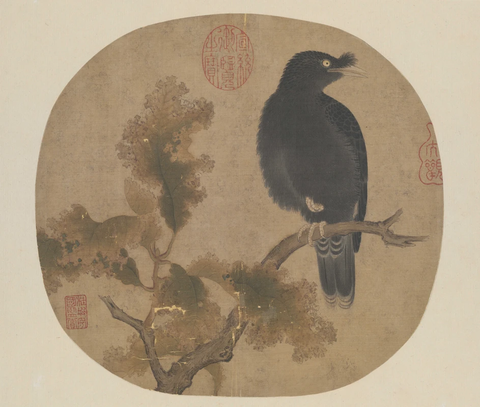 宋 佚名 枯树鸜鹆图绢本25x26.5