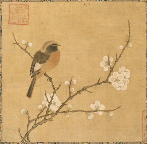 宋 佚名 桃枝栖雀图页34x35克利夫兰美术馆藏