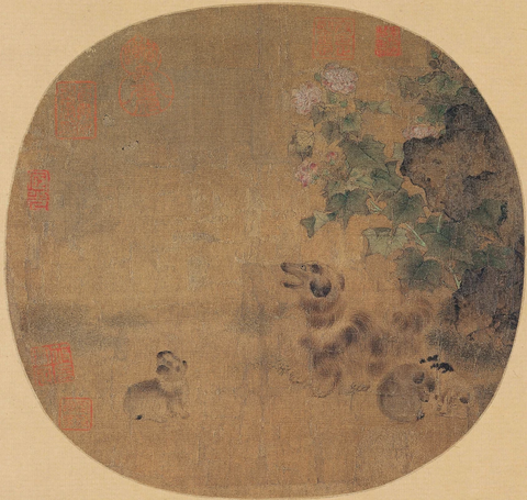 宋 无款 秋庭乳犬图绢本24.1×25.2上博