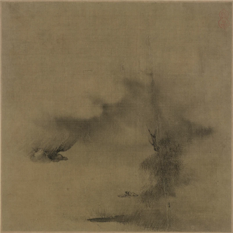 宋 梁楷 柳溪卧笛图绢本45x45