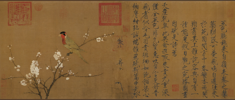 宋 赵佶 五色鹦鹉图(画心)绢本53.3x125.1