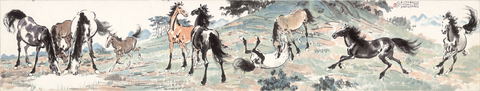 徐悲鸿 十骏图 纸本178x33.9 