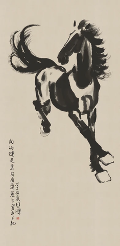 徐悲鸿 墨笔画马立轴纸本98x48 