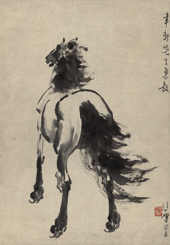 徐悲鸿 墨笔马轴 立马远眺 纸本37.2x53.5 