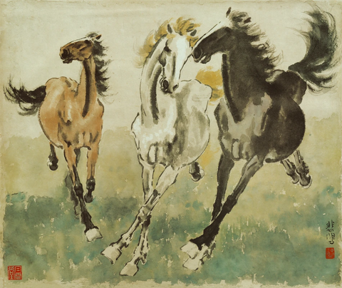 徐悲鸿 奔马图 纸本76x130 