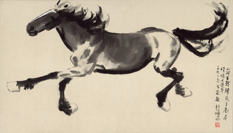 徐悲鸿 百战归马图 纸本103.7x59.2 