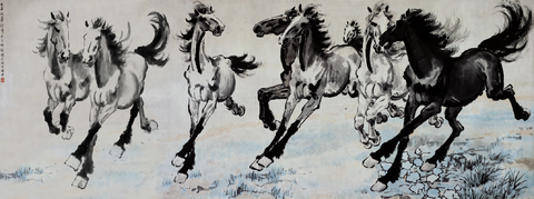 徐悲鸿八骏图60X160 