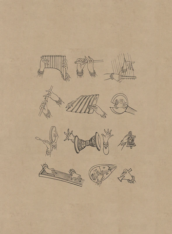 敦煌莫高窟 演奏各种乐器的伎乐手 