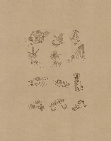 敦煌莫高窟 演奏各种乐器的伎乐手姿 