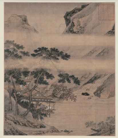 明 仇英 临溪水阁图46x40