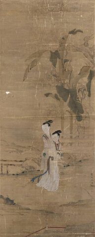 明 仇英 古代仕女(立轴)绢本95×38