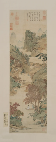 明 仇英 枫溪垂钓图轴纸本127x38.5湖南省博物馆