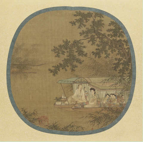 明 传仇英 游船图38x38船人形图