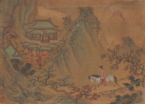 明 刘琰 骑马游山图49x67