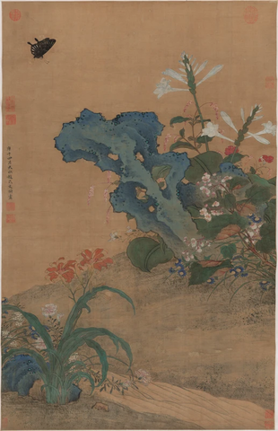 明 女画家 文俶 秋花蛱蝶图 绢本66.1x102.3