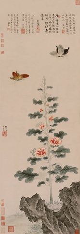 明 戴进 葵石峡蝶图(轴)纸本114.5x39.5