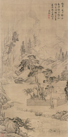 明 文徵明 携琴访友图（立轴）绢本80X40