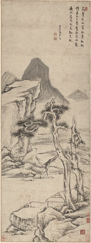 明 无可大师方以智 松柏图 纸本 47.3x125.6