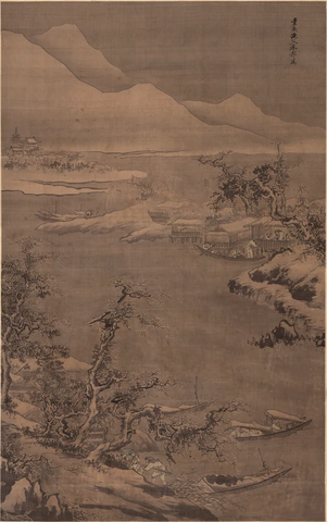 明 朱邦 寒江渔村图 绢本 102.5x163.5