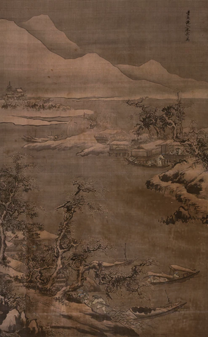 明 朱邦 雪江卖鱼图163.5X101安徽博物馆