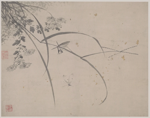 明 杜大成 花蝶草虫纸本28x35(3)