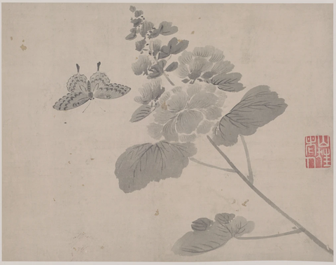 明 杜大成 花蝶草虫纸本28x35(6)