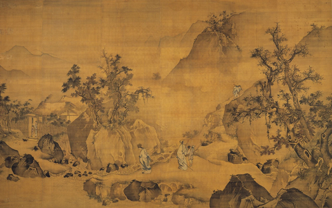 明 王世昌 俯瞰激流图轴33x53　