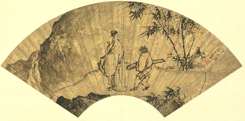 明 蒋嵩 竹下抱琴扇面